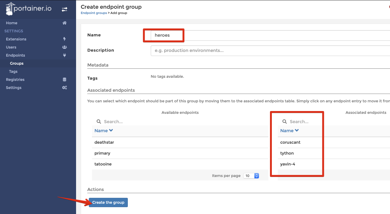 Grouping endpoints