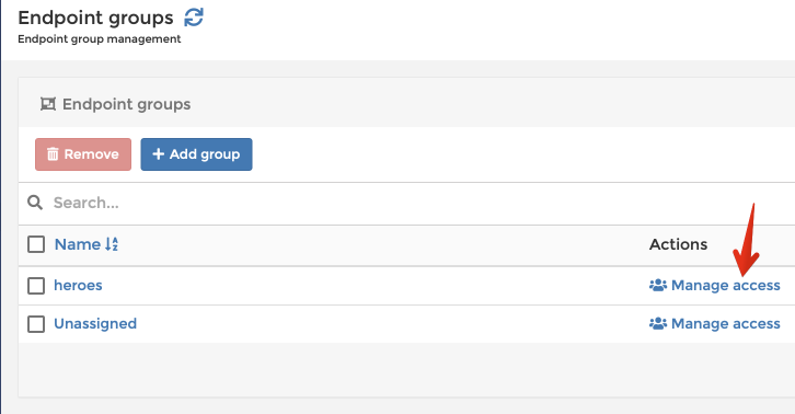 Manage access to endpoint group